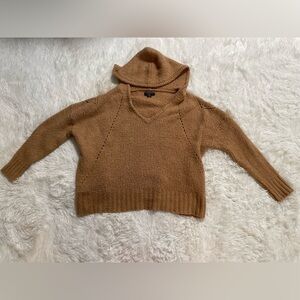 American Eagle Womens L Jegging Fit Hooded Wool Blend Tan Chunky Knit Sweater AE